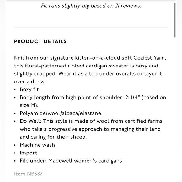 NWT Madewell Ditsy Cameron Ribbed Cardigan Sweater in Coziest Yarn, XXS - Picture 5 of 11